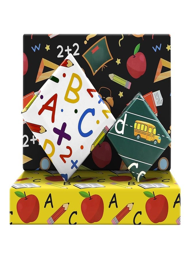 Geluode Back to School Wrapping Paper -Bus Apple Pencil ABC Wrapping Paper 8 Sheets Folded Flat 20 x 28Inches Gift Paper for Kindergarten Preschool Lower School First Day of School - Image 1